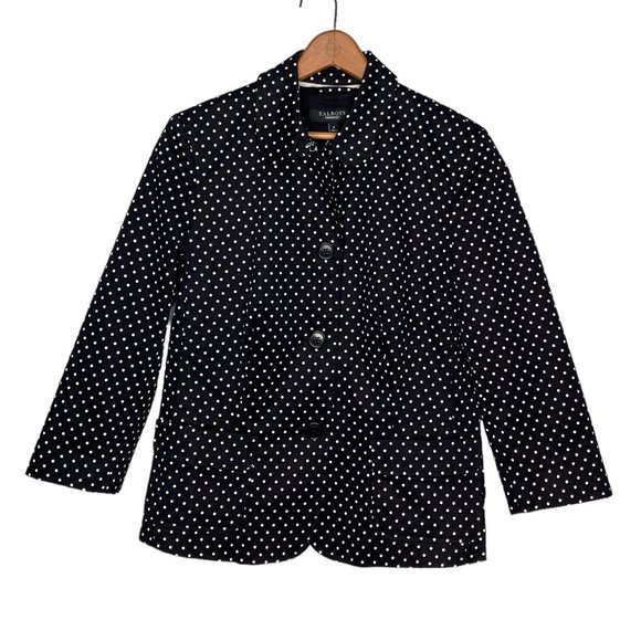 Talbots 8 Black White Polka‎ Dot Cotton Spandex Stretch Classic Blazer Jacket - Picture 1 of 4